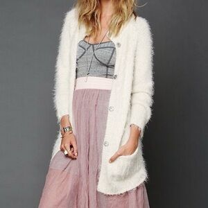 Free People Keep It Fuzzy Cardigan Ivory